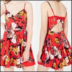 Trixxi Juniors' Floral Lace-Back Fit & Flare Mini Dress Size XS NEW
